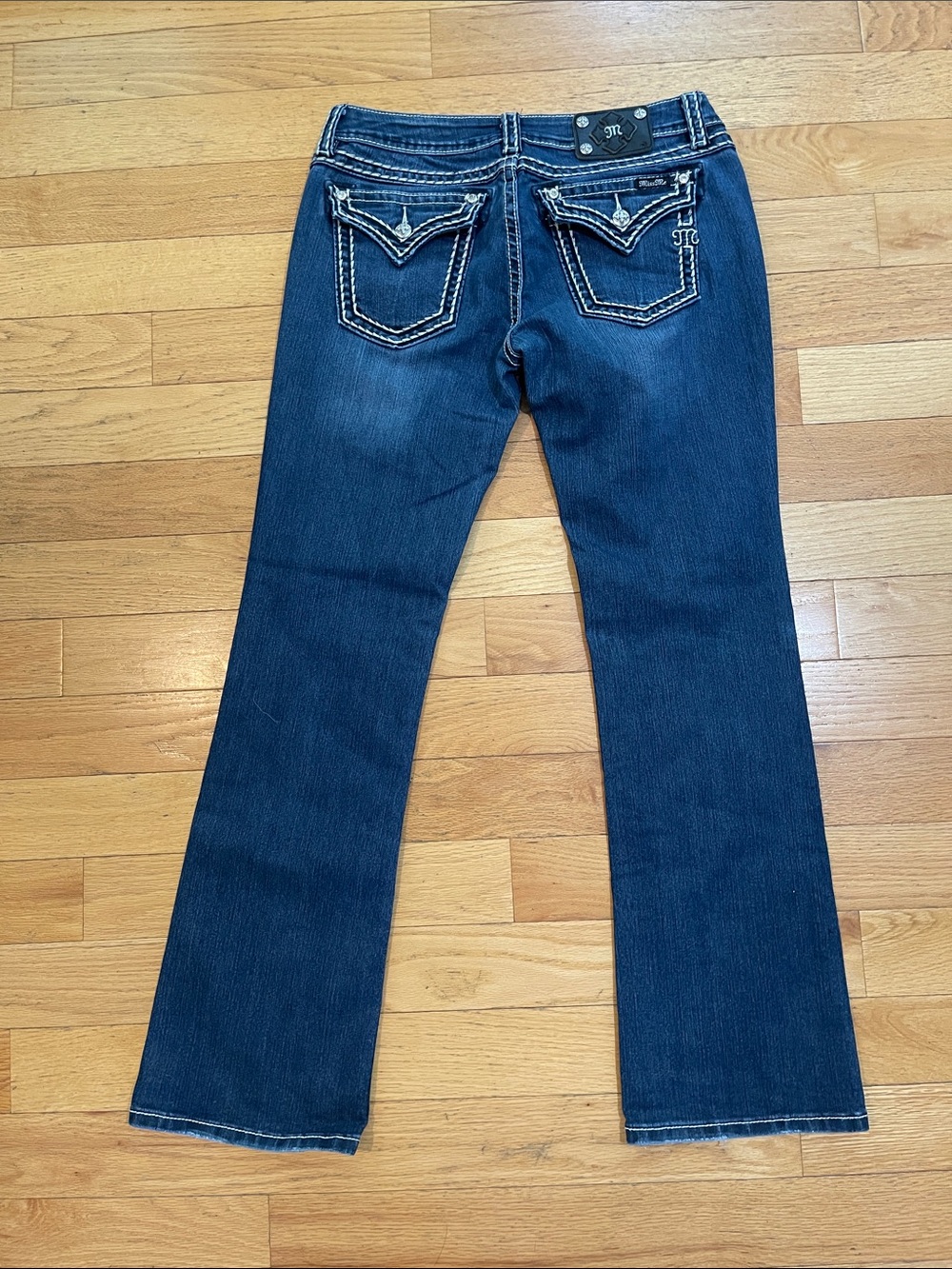 Miss Me Loose Saddle Stitch Border Bootcut Jeans size 32 waist x 32” inseam
